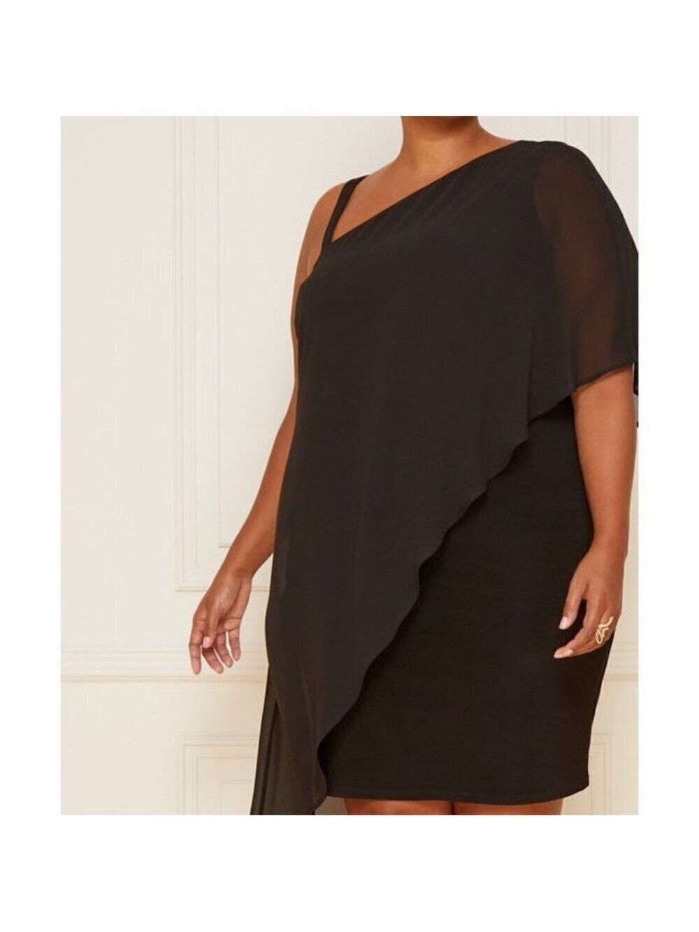 Women Le Chateau Knit and Chiffon One Shoulder Black Dress Size XXL - Picture 4 of 4